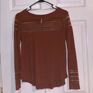 Burn orange boho mesh detail Free People top